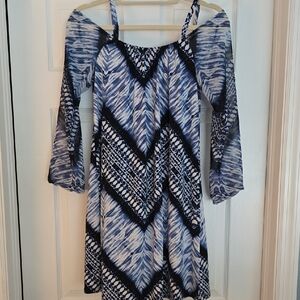 INC International Concepts Blue and White Off-Shoulder Dress